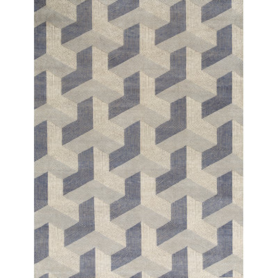 Wool Geometric Area Rug in Ivory/Light Blue
