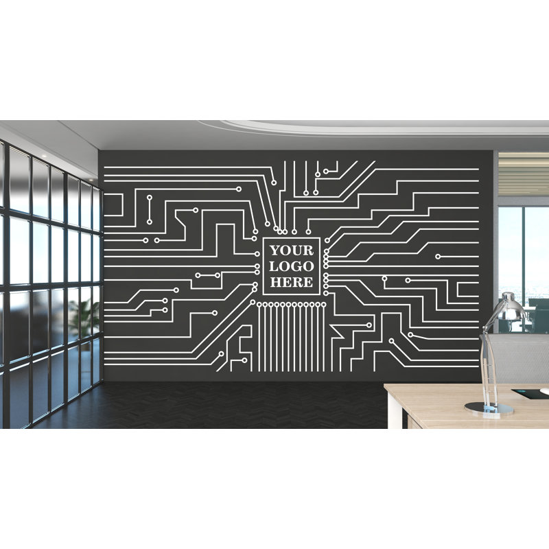 Autocollant de circuit imprimé, technologie vinyle, art mural, décor de circuit d'ordinateur, Noir mat, H 22 po x l 39 po