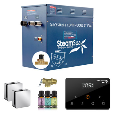 Oasis Series 10.5KW Steam Bath Generator With Continuous Steam Fully Wireless Control And Auto-Drain In Polished Chrome