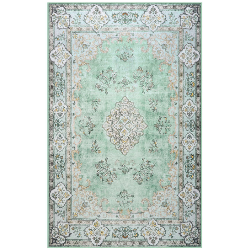 Large Oriental Floral Living Room Rug Washable Bedroom Rug Non-Slip Colorful Vintage Accent Floor Carpet For Home Decor
