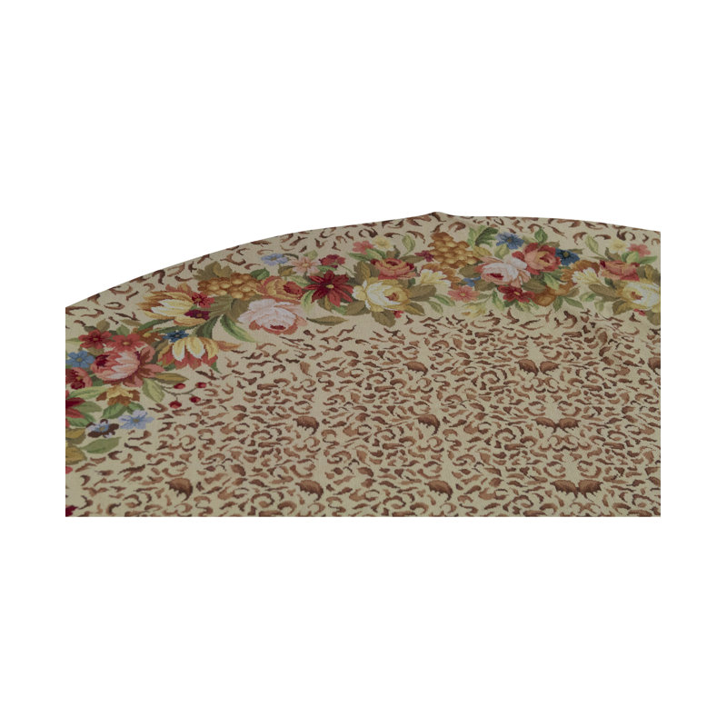 Tapis rond beige, rouge et vert noué à la main de haute qualité