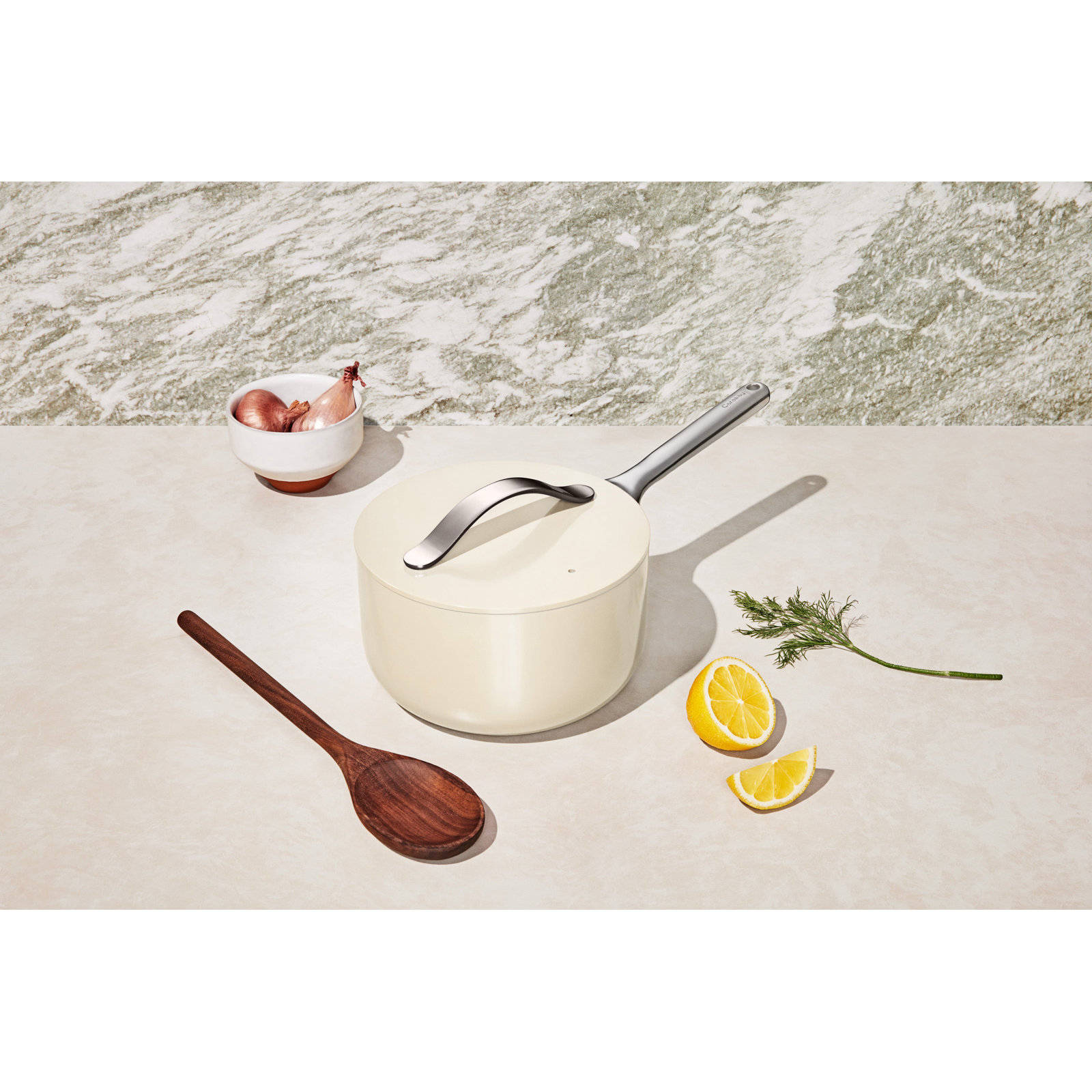 Caraway Non-Stick Ceramic Saucepan, 1. 75 quarts, Cream
