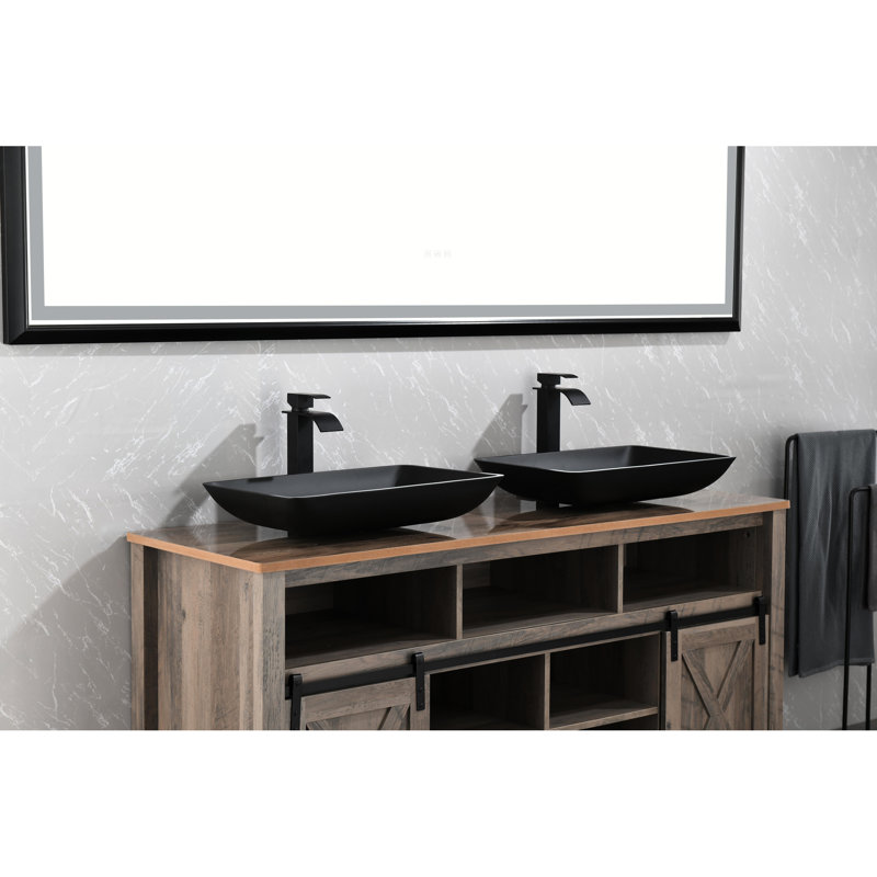 Lavabo pour salle de bain en verre noir mat. 22 po de long. Robinet et bonde escamotable. Conception classique. Facile à nettoyer. Rectangulaire tout inclus X 14 po. Simple corrosion élégante. Ensemble complet