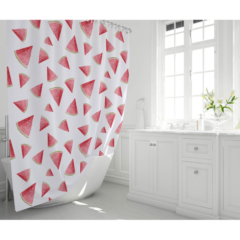 Summer Lemon Ultra-Thin Lightweight Shower Curtain, White/Red Geometric