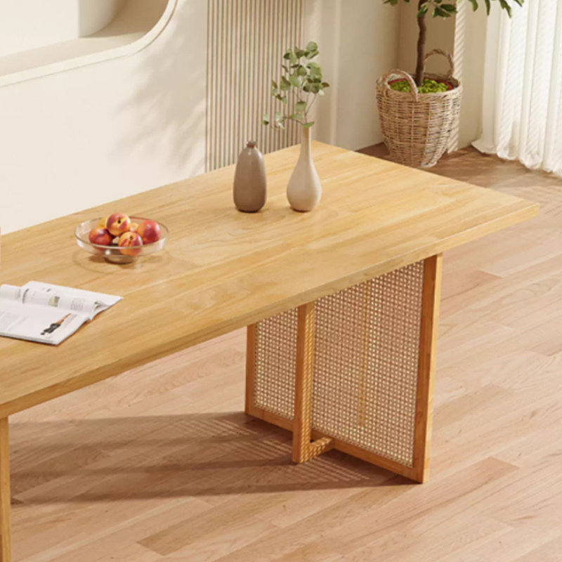Table de salle à manger simple et durable en rotin d'hévéa, Marron clair, H 29,13 po x L 55,11 po x l 31,49 po