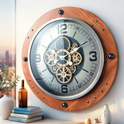 THE GEARS CLOCK Wall Clock with Real Moving Gears AU-LI_ 26 in Round VIENNA