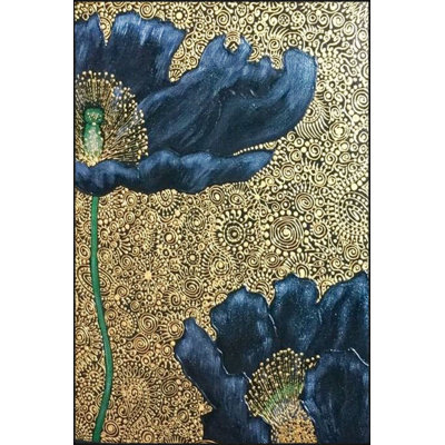 Machine Washable Floral Patterned Blue Woven Base Modern Decorative Area Rug