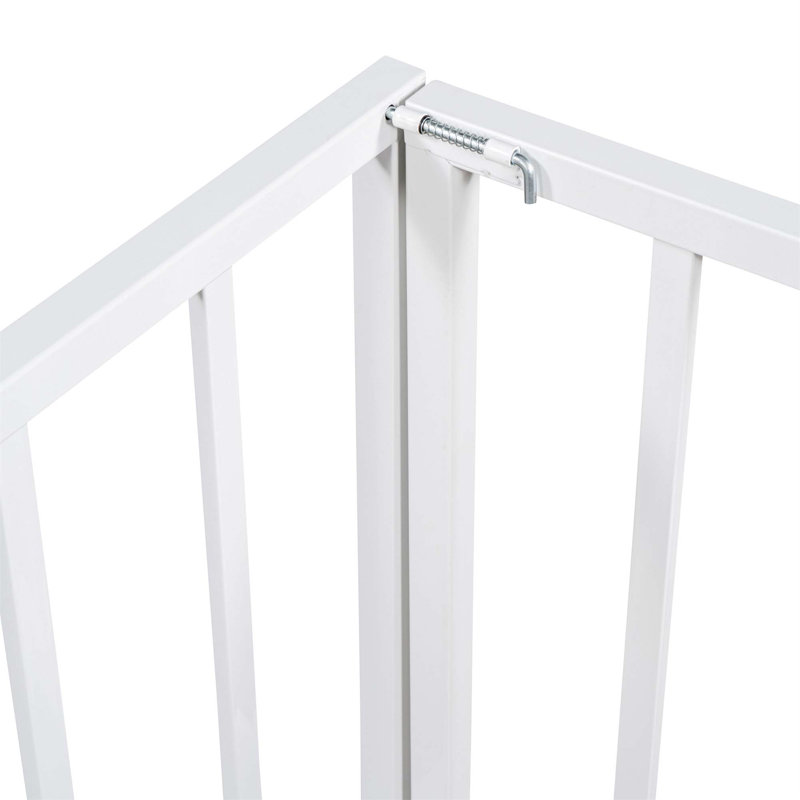 Metal Floor Bed Frame With Fence And Door, White, Queen