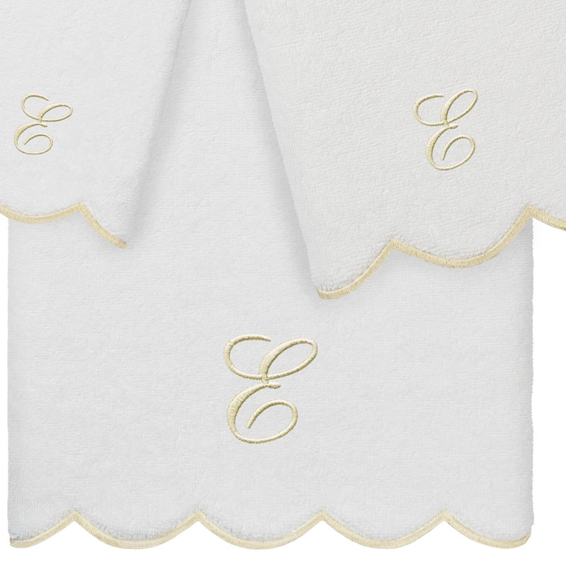  Ensemble de serviettes personnalisées 100% coton ADORNIA, E, Blanc / beige, Ensemble 3 serviettes de bain
