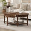 Table basse ovale vintage avec tiroir et tablette de rangement, table cocktail ancienne de 45 pouces, table d'appoint de style campagne française pour salon-297390805