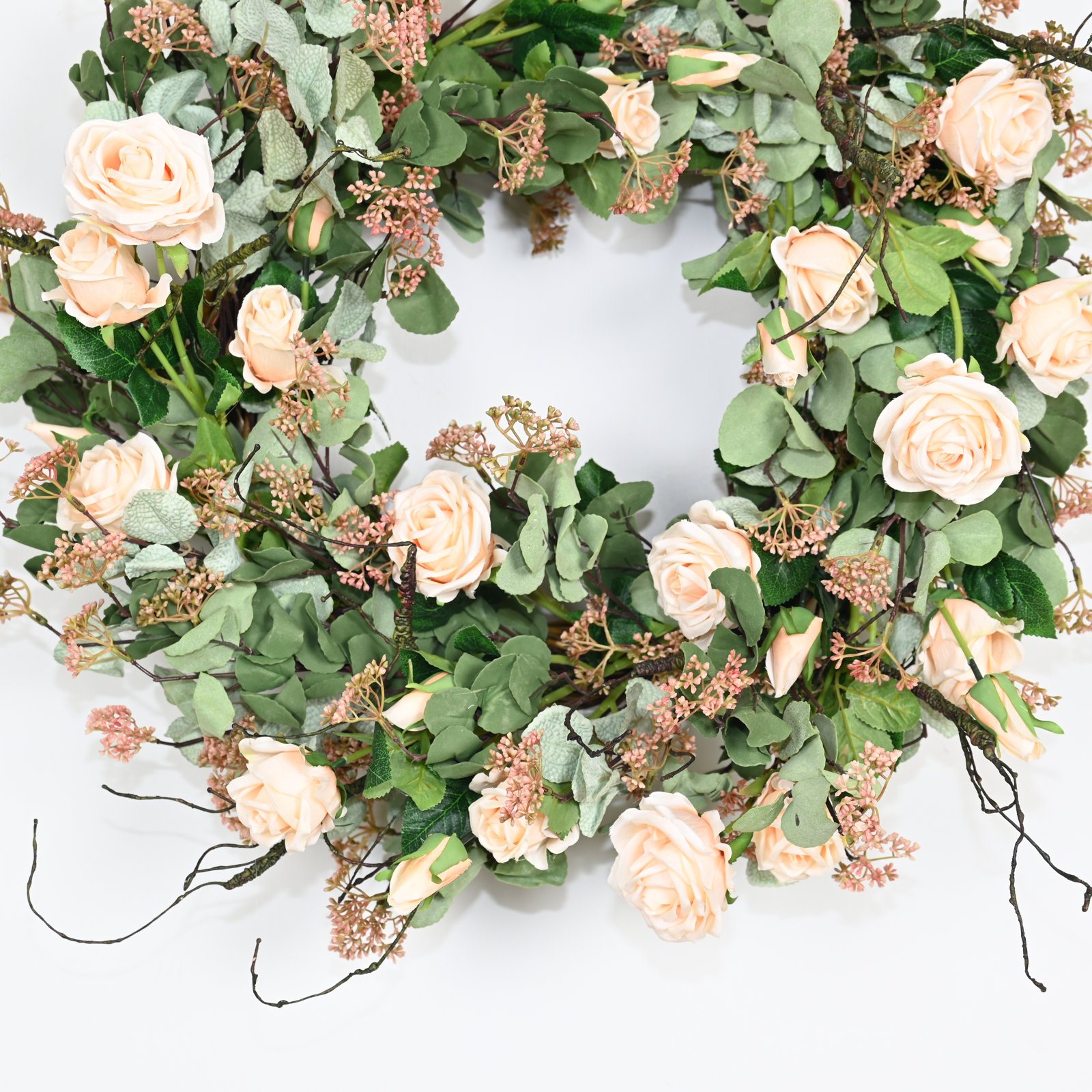 26" Handcrafted Eucalyptus Rose No Holiday Wreath