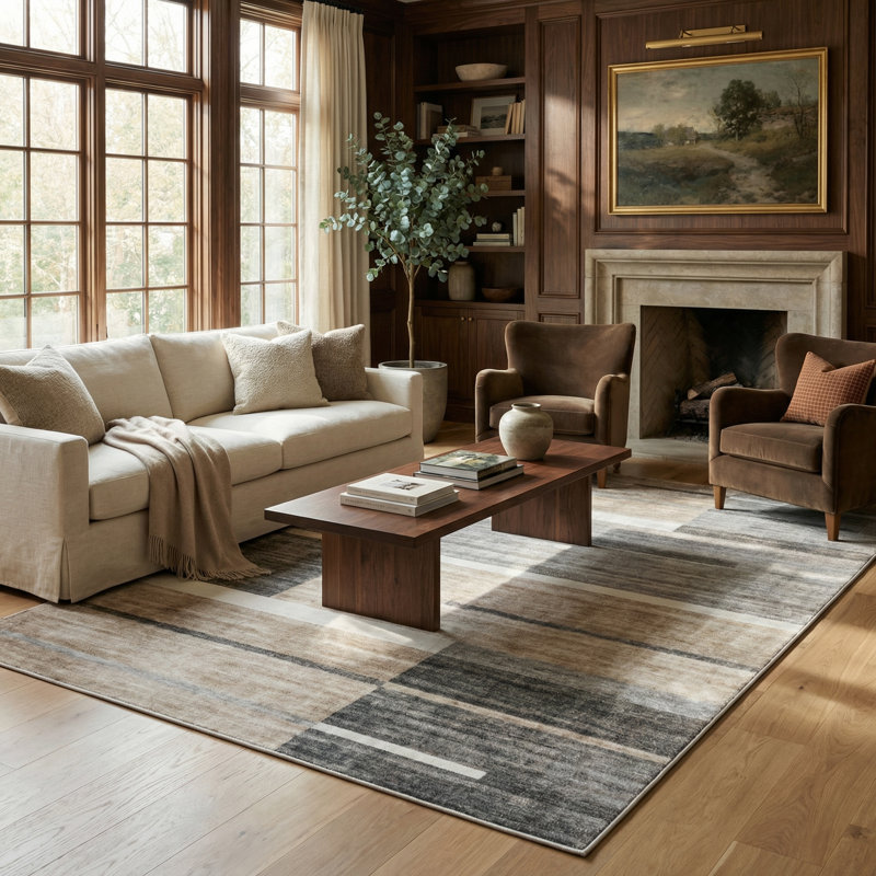Tapis à motif géométrique brun / gris 8 pi x 11 pi (7 pi 7 po x 10 pi 10 po) de Milan, Rectangle 7 pi 7 po x 10 pi 10 po