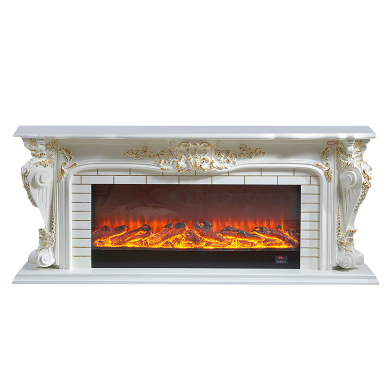 European-style carved solid wood decorative fireplace cabinet with an electric simulated core, 32.28" H x 70.87" W x 13.78" D