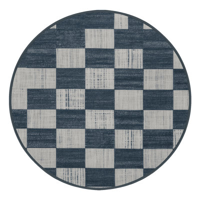 Machine Washable Checkered Gray Area Rug