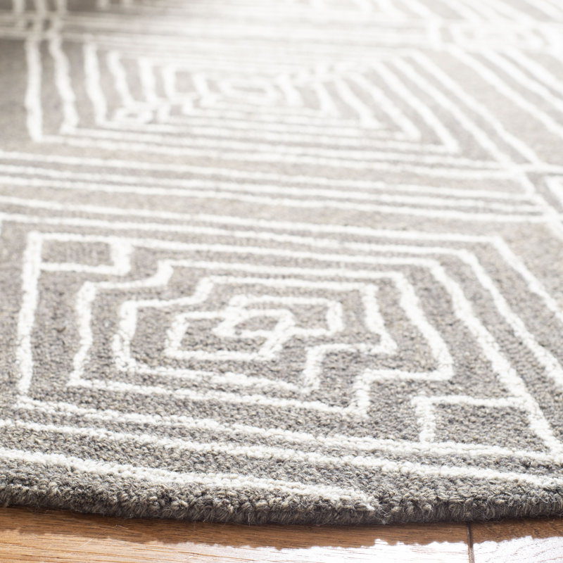 Tapis en laine / coton touffeté à la main gris foncé / ivoire Chul, Rond 5 pi