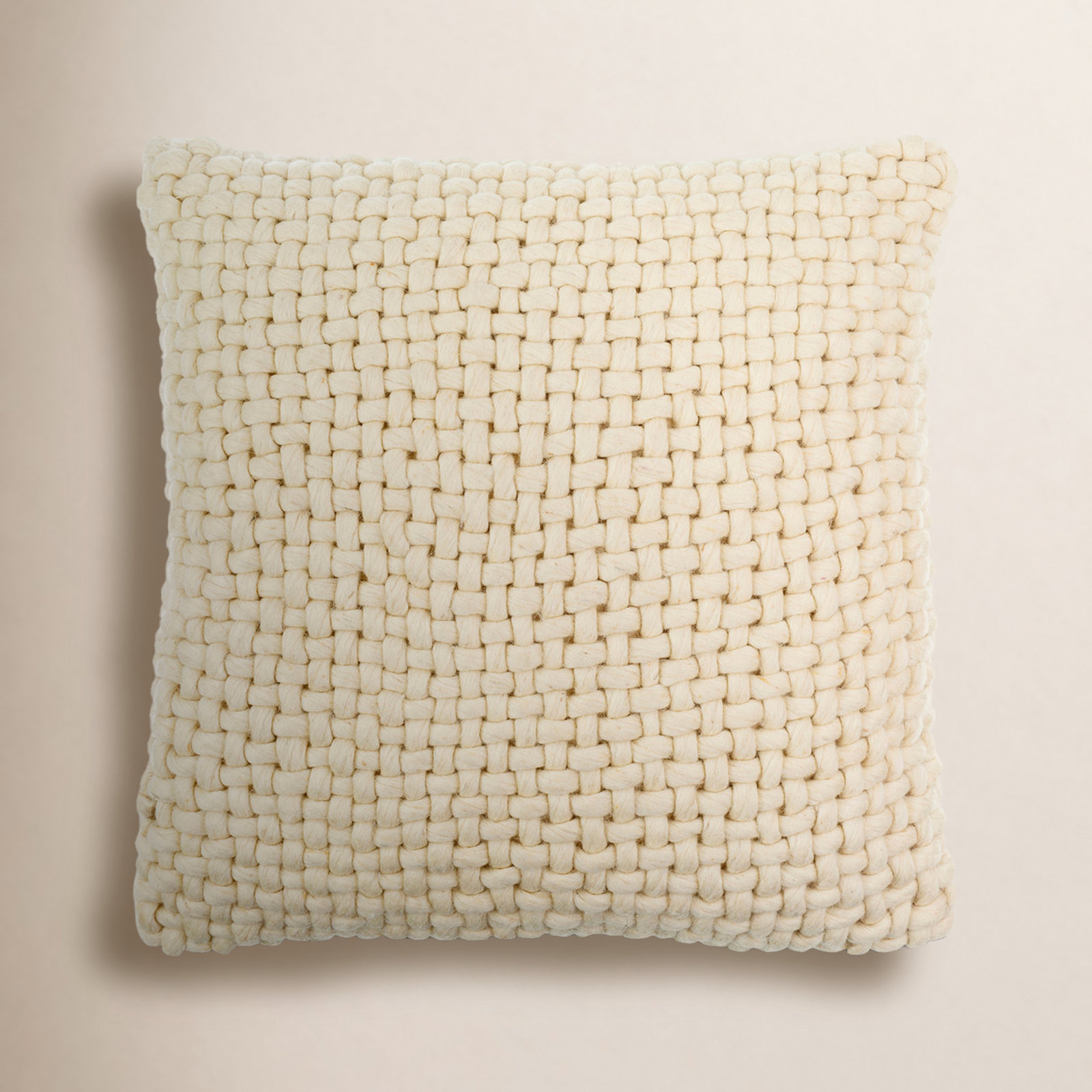 Belel Wool, Cotton Throw Pillow, Cream, Polyester/Polyfill, 20" x 20"