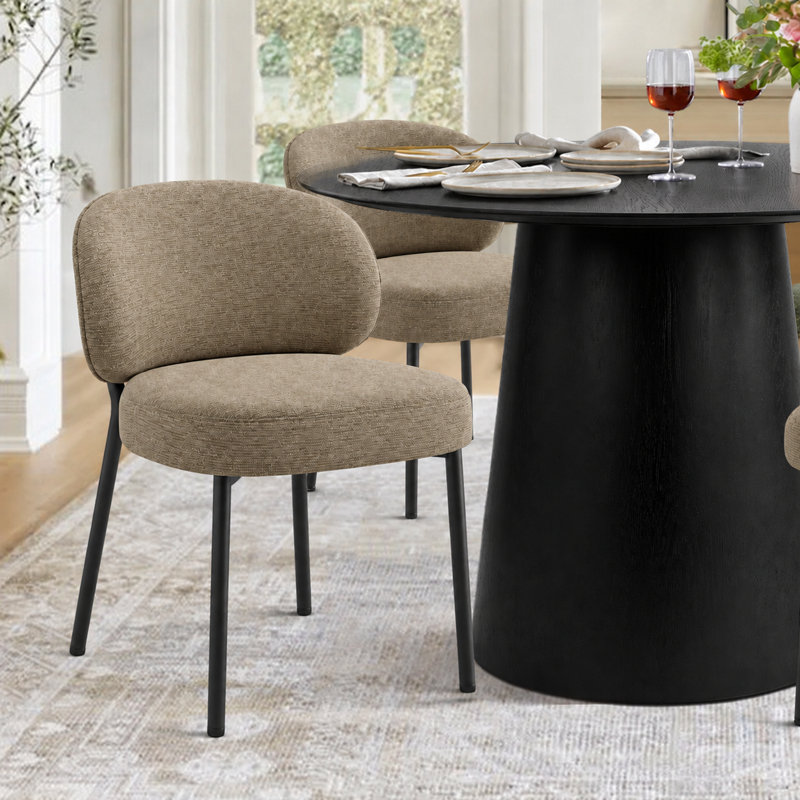 Chaises de salle à manger rembourrées de 49 cm de large avec dossier incurvé ergonomique, Chameau