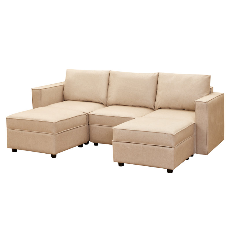 Dulvert 90" W 5 Piece Upholstered Modular Sectional Ottoman Sofa With Storage
