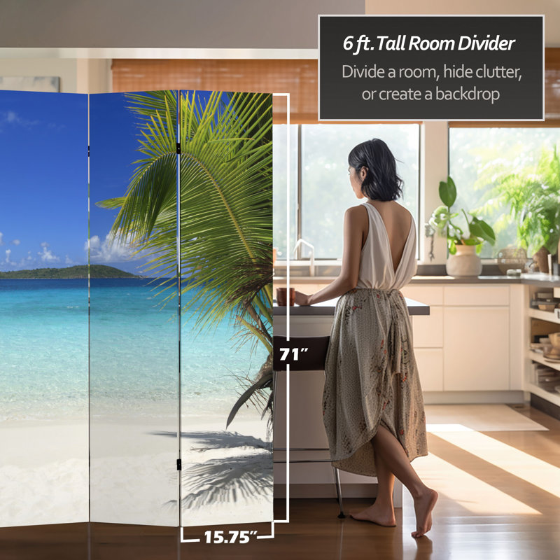 Kight Beach Vacation Canvas Room Divider, 71" H x 96" W