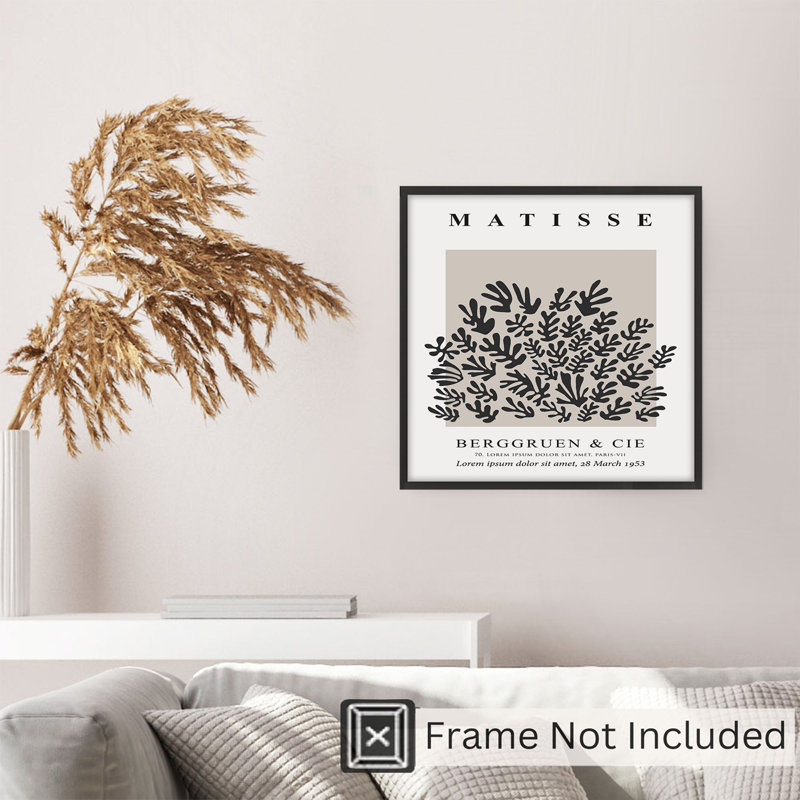 Abstrait matisse noir et beige, reproduction d'art moderne sans cadre Mid-Century, H 14 po x l 14 po