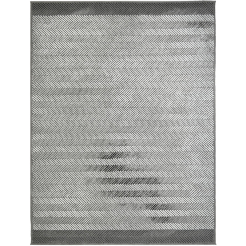 Tapis gris à rayures, Rectangle 9 pi 2 po x 12 pi 10 po