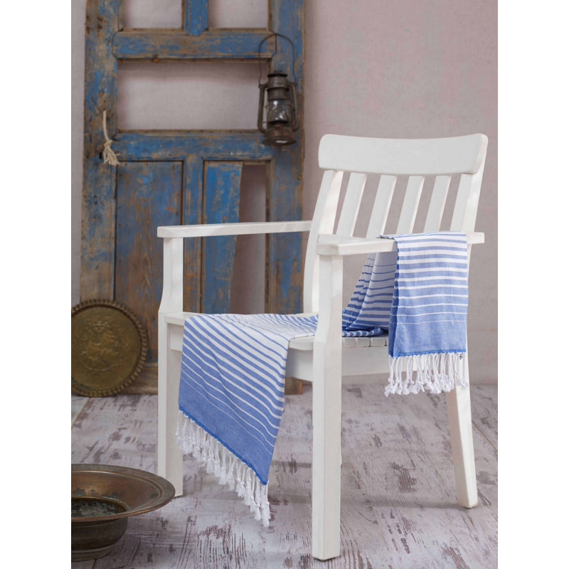 Serviette de plage 100% coton Clery, Bleu / blanc
