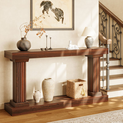  63" Long Console Table，Wooden Rectangular Sofa Table