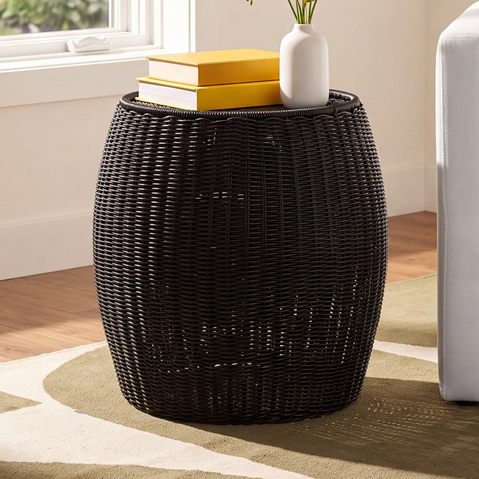 Baudette 14" Handwoven End Table, Black