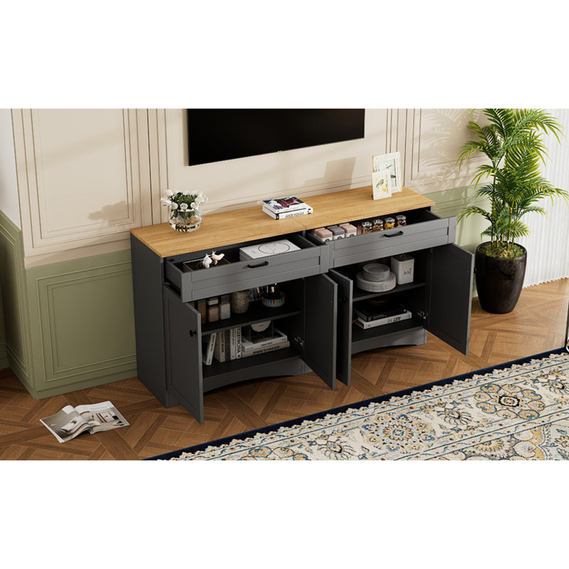 Versatile Wood Grain Sideboard With Adjustable Shelves, Buffet Cabinet With Rustic Handles For Living Room/Bedroom, Grey