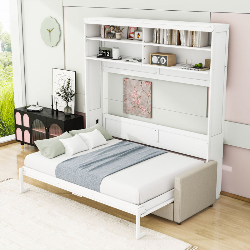 Grand lit escamotable avec canapé, Blanc