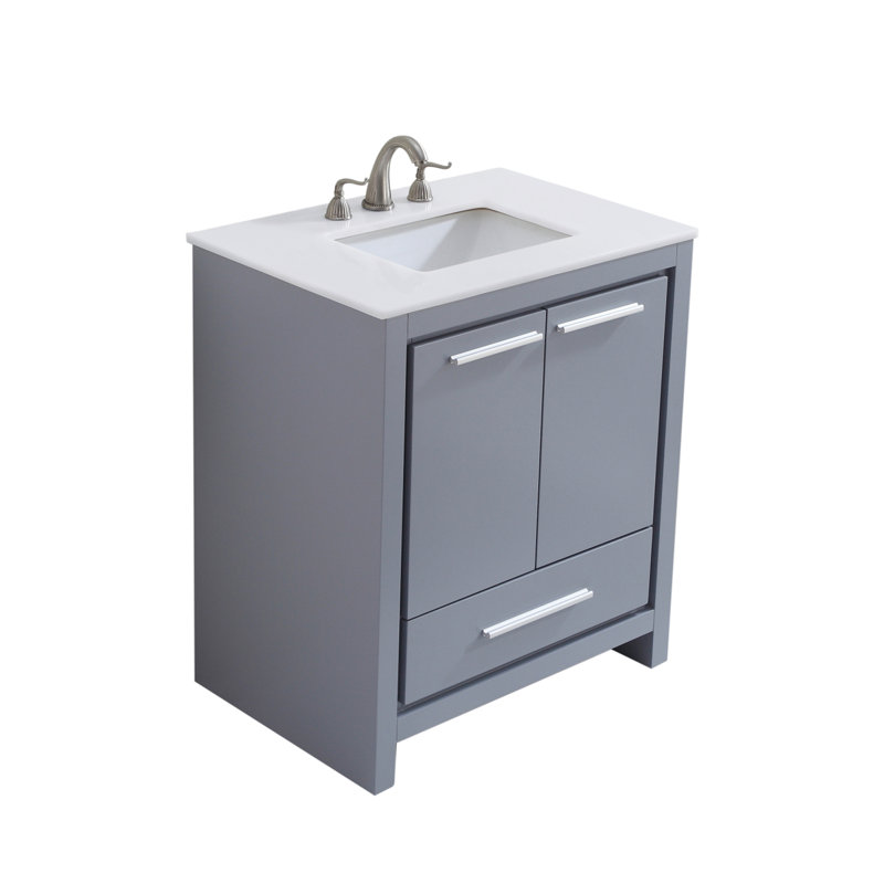 Chellie 30'' Single Bathroom Vanity with Top, Gray, Ivory White