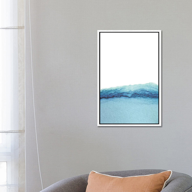Abstract Sea by Whales Way - Painting on Canvas, 66.04cm H x 45.72cm W x 3.81cm D, White Framed