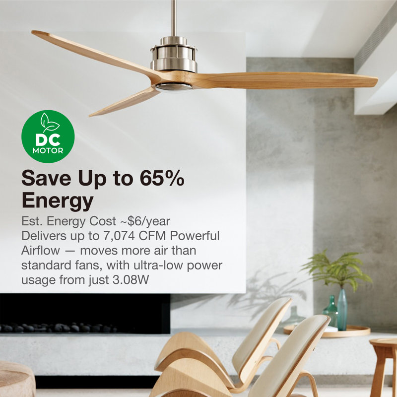 60in 3-Blades Indoor Ceiling Fan with Remote Control, Brushed Chrome/Teak