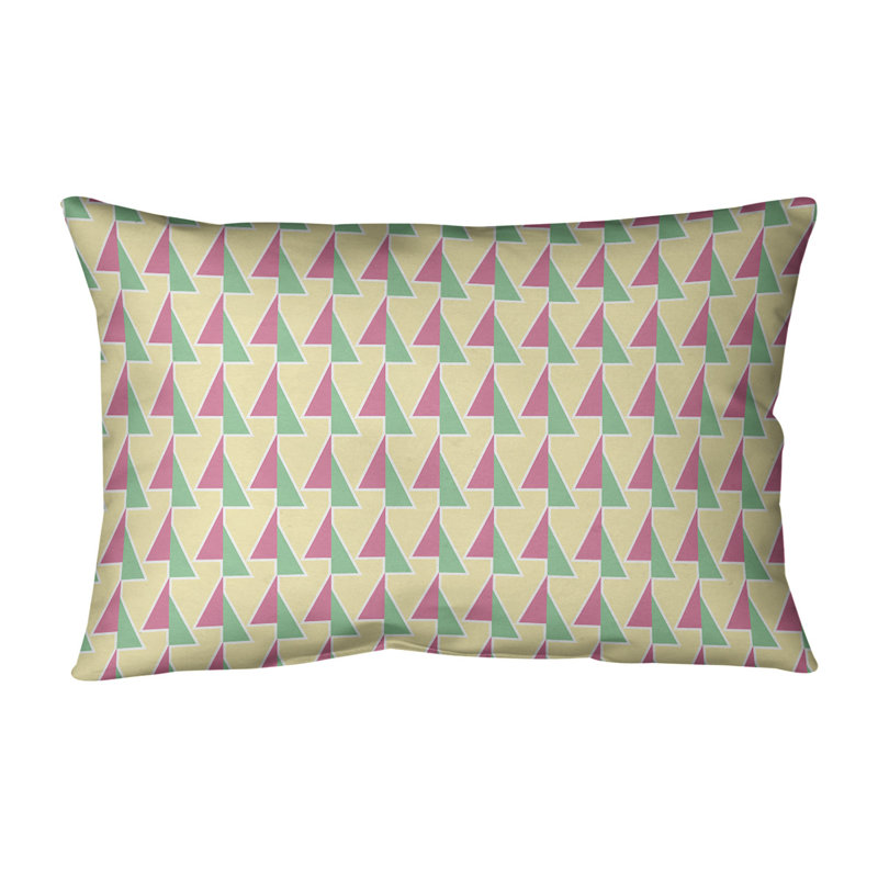 Coussin lombaire à motif de flèches changeées, H 14 po x l 20 po, Rose / jaune / vert, Polyester / Bourre en polyester