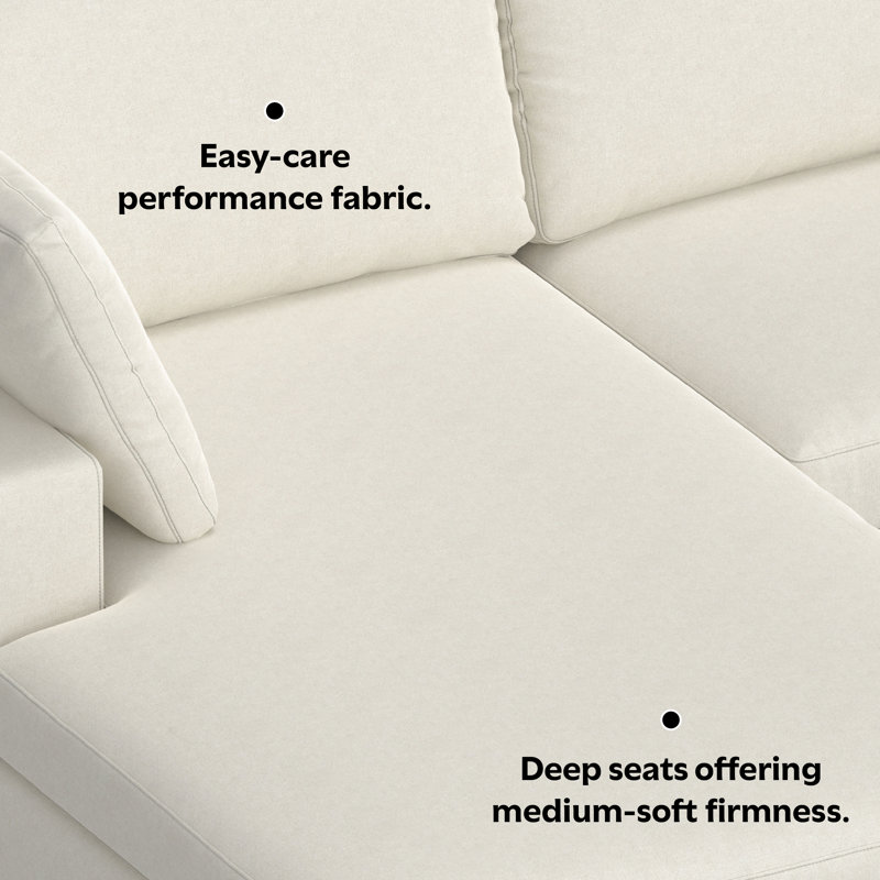 Tatum Large Deep Seater Left Sectional Sofa, L-Shaped Performance Fabric Sofa in Contemporary Style, Cream