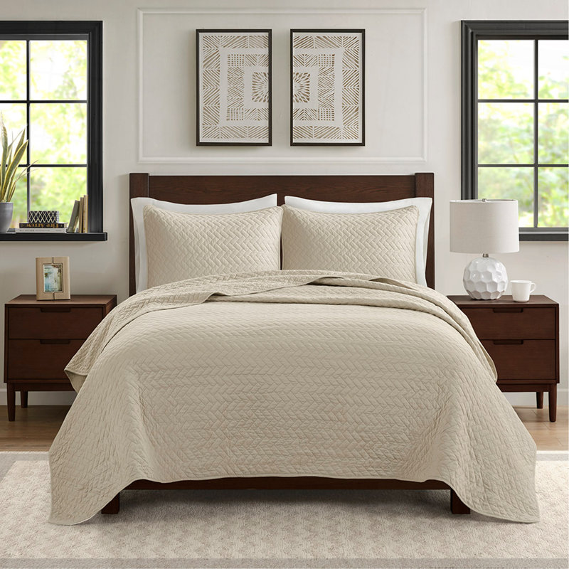 Ensemble de courtepointe surdimensionnée 3 pièces Luxurious, Courtepointe grande taille et 2 pièces supplémen, Taupe