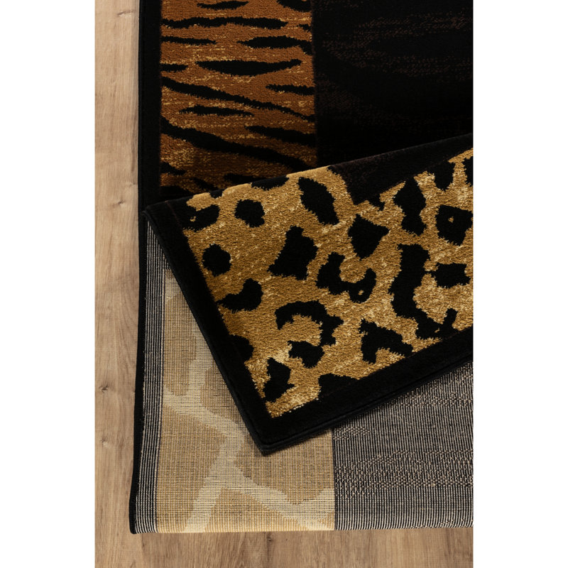 87 po Tapis long rectangulaire long noir X 63 po, style rustique sauvage, teinté zébré 13,9 lb, hauteur de 0,4 po, convient à la maison