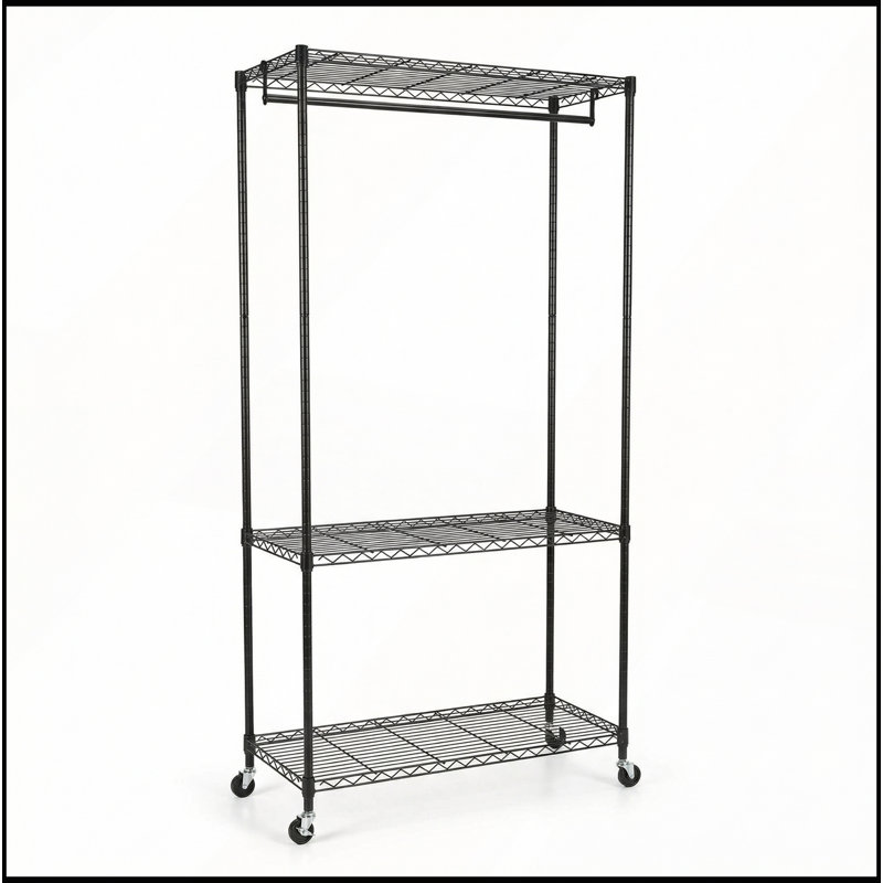 Portant à vêtements robuste et autoportant avec tablettes réglables et roulettes pivotantes pour une organisation efficace