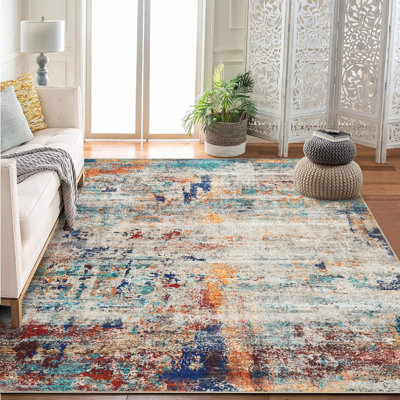 Grand tapis lavable de 6 pi x 9 pi - Tapis abstrait moderne à poils courts avec envers antidérapant pour le salon, la chambre à coucher et la salle à manger