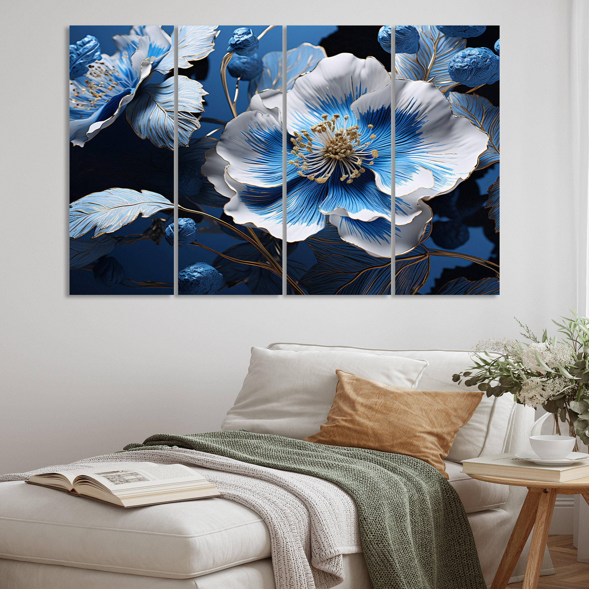 DesignArt Grey and Blue Botanical Symphony III - Abstract Botanicals ...