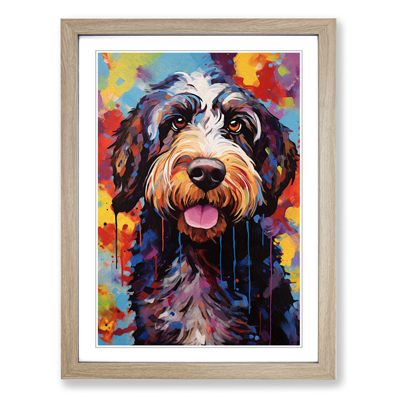 Labradoodle Expressionism No.2 - Single Picture Frame Print on Wood, 34cm H x 25cm W x 2cm D, Oak