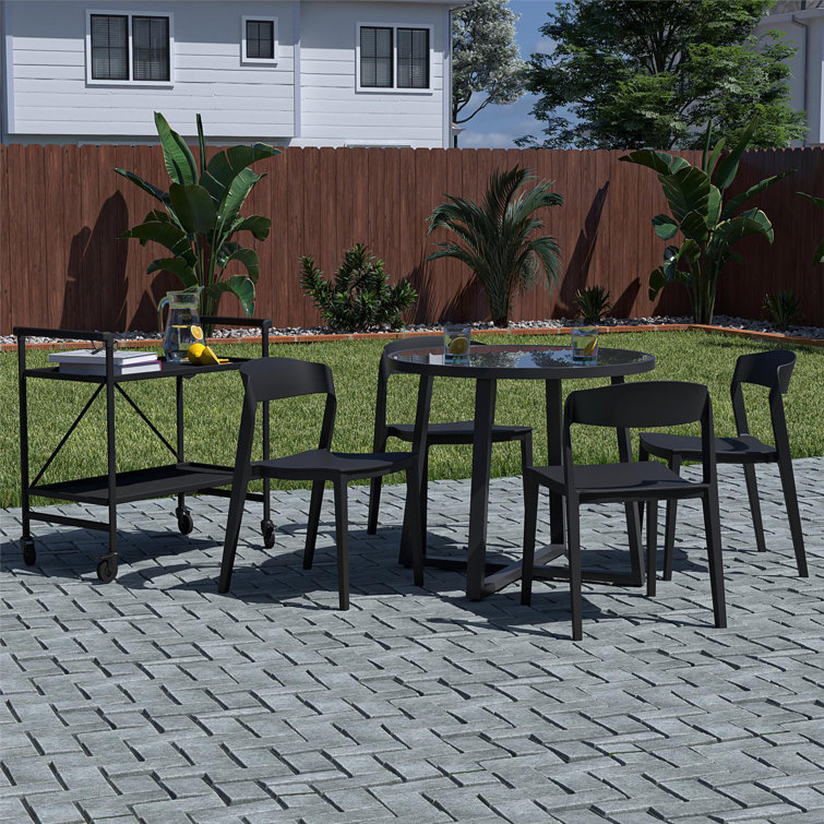 COSCO 4 - Person Round Outdoor Dining Set with Bar Cart