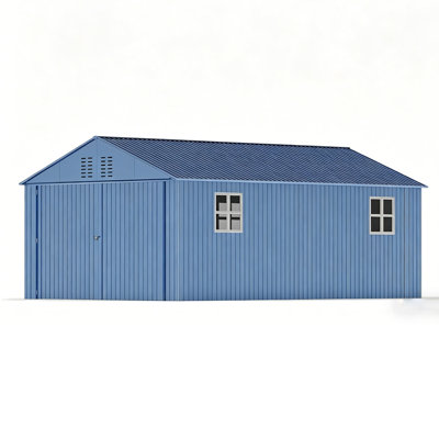 Abri de toit à pignon 12 x 20 pi, tuiles murales à dessus noir et gris foncé, évents estampés, abri extérieur toutes saisons pour voitures