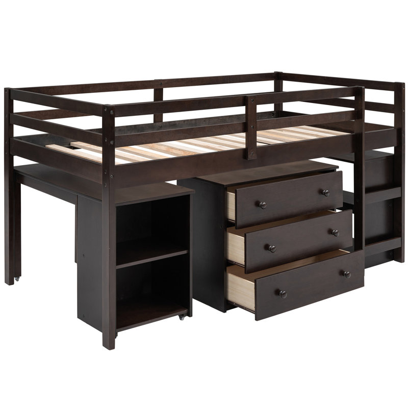 Lit mezzanine simple avec armoire et bureau d'étude mobile