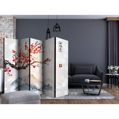 Haizleigh 225 cm W x 172 cm H 5 - Panel Solid Wood Folding Room Divider