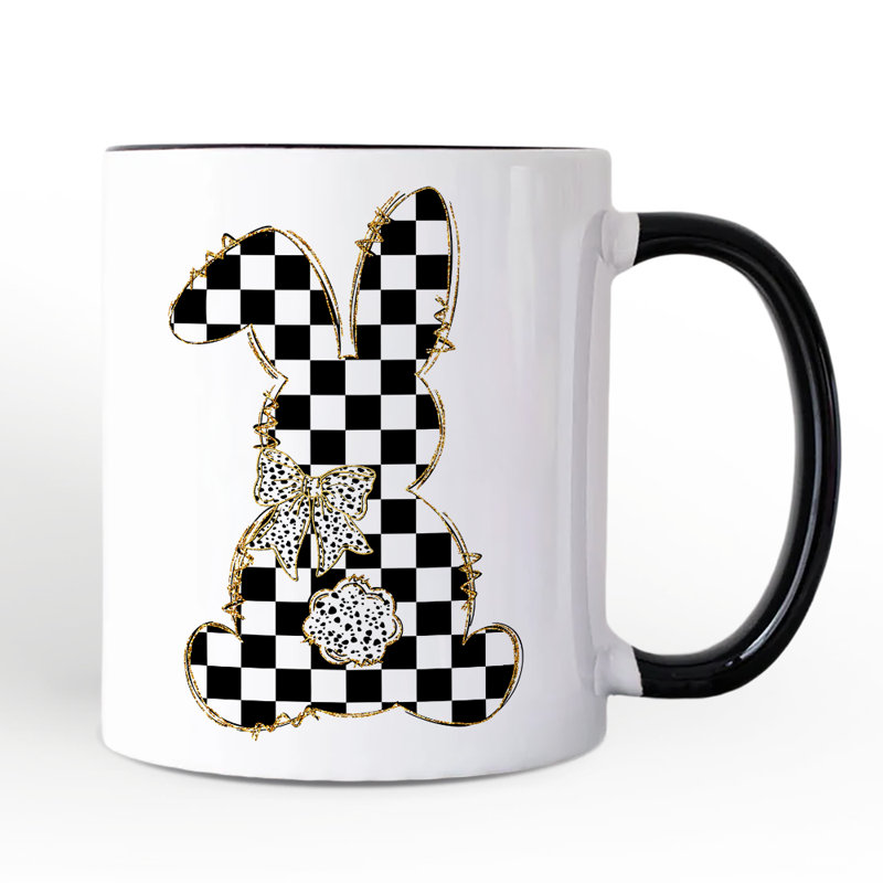 Tasse à carreaux à motif de lapin de Pâques, cadeau de printemps élégant avec nom personnalisé