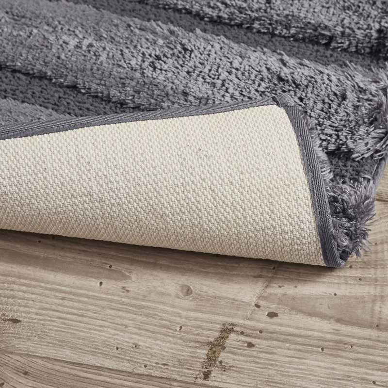 Tapis pour salle de bain, gris, 21 x 34 po, 100% filé, rayé, décoloré, envers antidérapant, ornement lavable à la machine gris 21 x 34 po