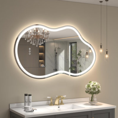 Aevar Asymmetrical Cloud Front & Back LED Lighted Anti-Fog Bathroom/Vanity Mirror with Tempered Glass & ETL
