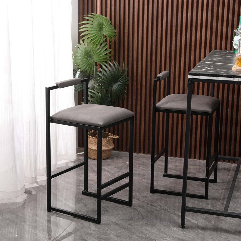 Ensemble de 2 tabourets de bar avec dossier avec 2 repose-pieds rembourrés, Gris foncé
