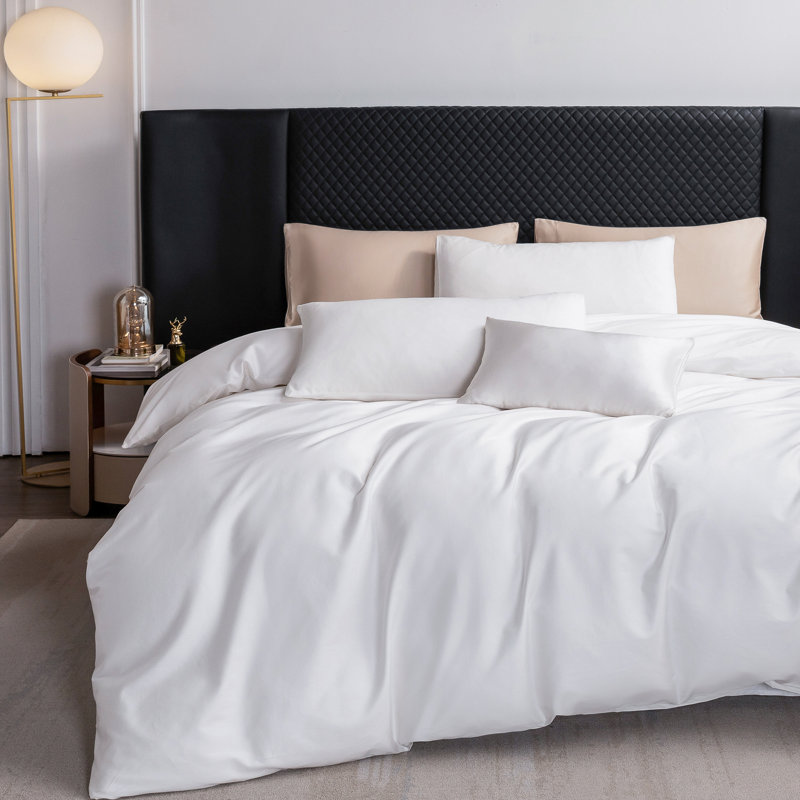 MooMee Duvet Cover Set Silky Sateen Look Luxury Sheen 100% Long-Staple Cotton 600TC , Bright  White